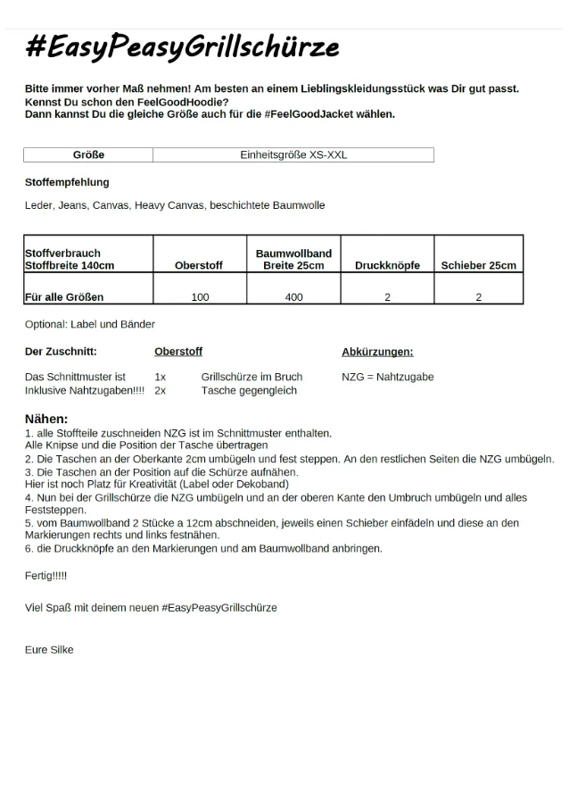 Materialeinsatz-Grillschürze