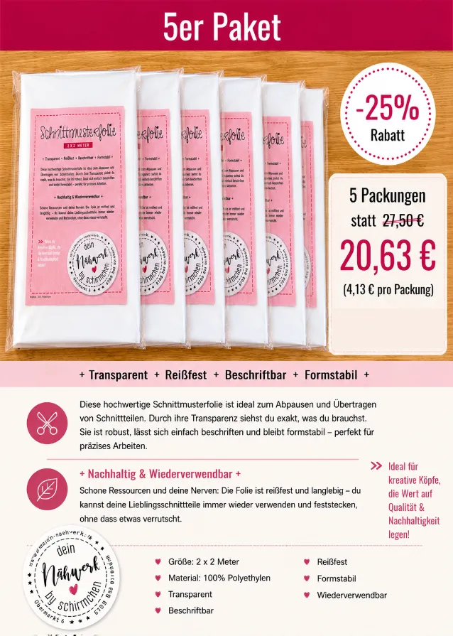 Schnittmusterfolie-5er-Paket